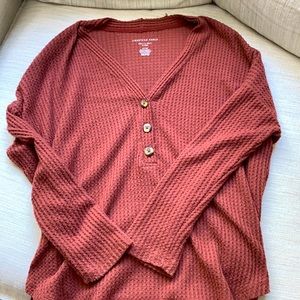 American Eagle Waffle V-Neck Sweater